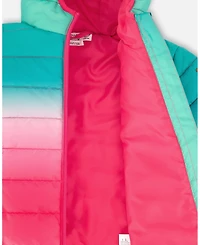 Deux par Baby Girl Quilted Mid-Season Jacket Green and Pink Gradient