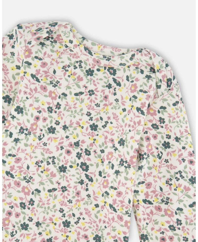 Deux par Baby Girls Cotton Long Sleeve Romper Off-White Floral
