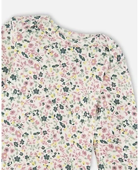 Deux par Baby Girls Cotton Long Sleeve Romper Off-White Floral