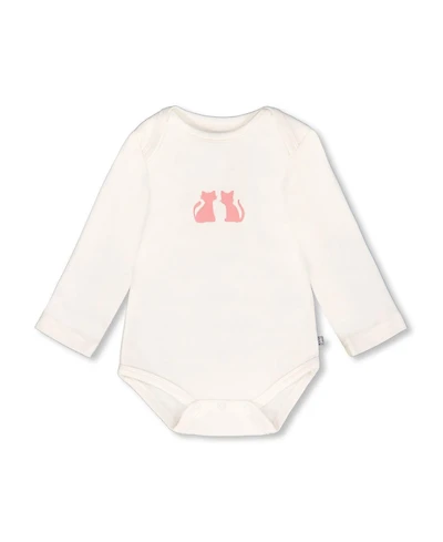 Deux par Baby Girl Cotton Long Sleeve Romper Off-White Cat