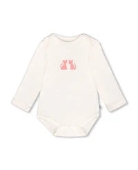 Deux par Baby Girl Cotton Long Sleeve Romper Off-White Cat