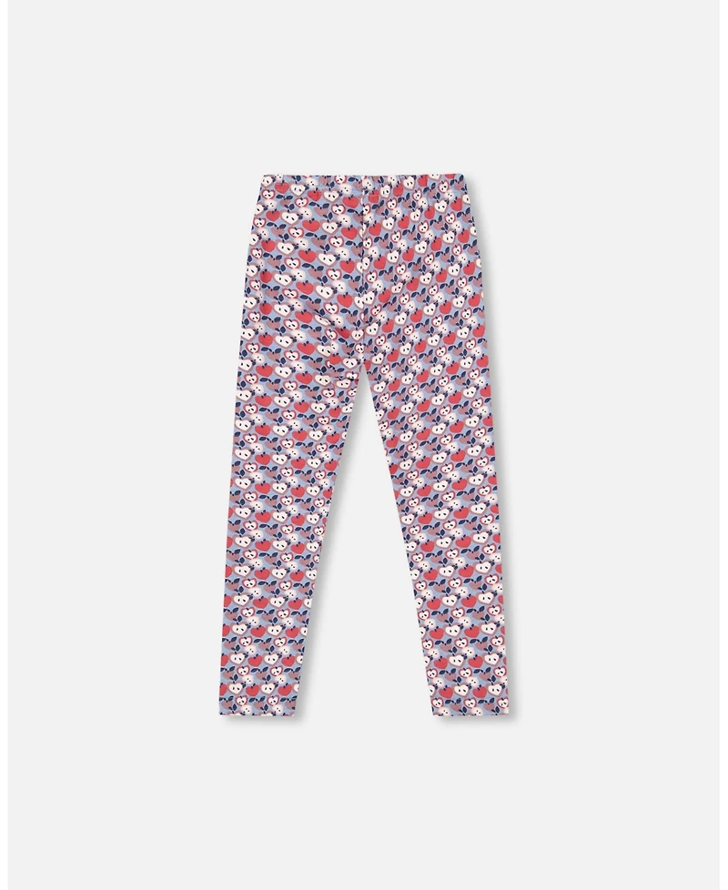 Deux par Girl Cotton Leggings Blue Apple Print