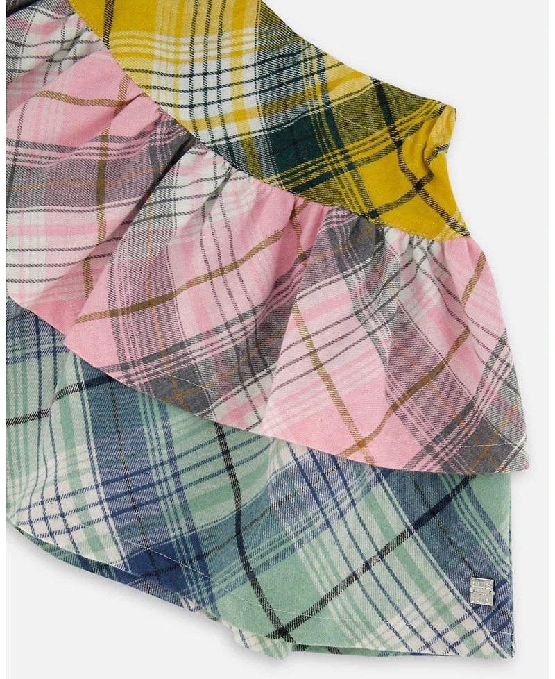 Deux par Big Girls Two-Tiered Flannel Skirt Green Pink and Yellow