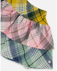 Deux par Big Girls Two-Tiered Flannel Skirt Green Pink and Yellow