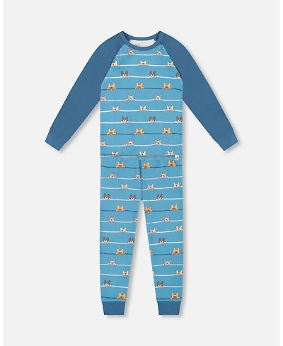 Deux par Boy Two-Piece Cotton Pajama Set Blue Dog Print - Toddler|Child