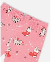 Deux par Toddler Girls Cotton Two-Piece Pajamas Pink Cat Print - Toddler|Child