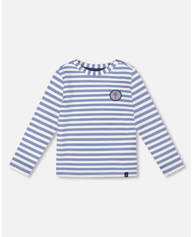 Deux par Baby Boy Super Soft Long Sleeve Striped Jersey T-Shirt Light Blue