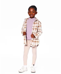 Deux par Big Girls Plaid Overshirt Off-White, Beige and Pink