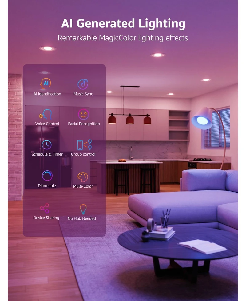 Lepro 60-Watt Equivalent Ai Smart BR30 Color Changing Flood Led Light Bulb, Rgbcct Dimmable Voice Control (4-Bulb)