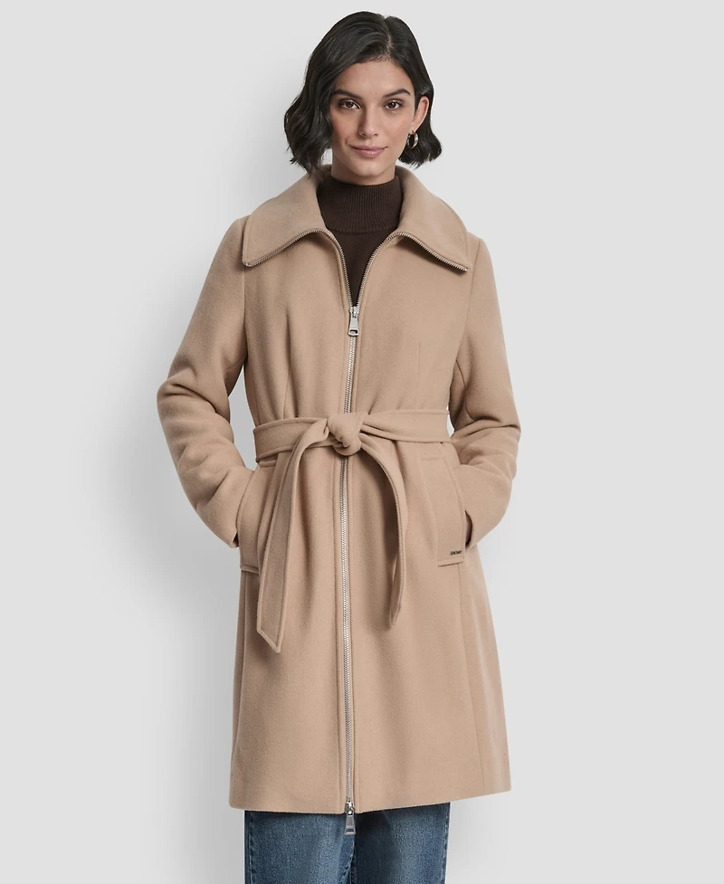 Dkny Petite Belted Zip Front Coat