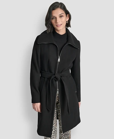 Dkny Petite Belted Zip Front Coat