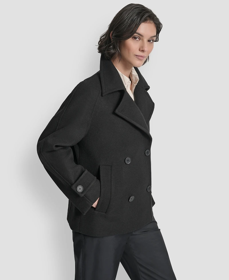 Dkny Petite Short Double Breasted Collared Coat
