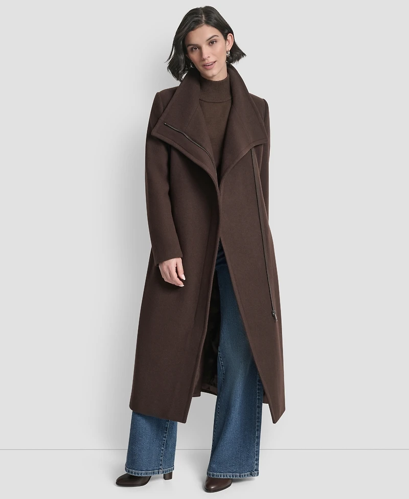 Dkny Women's Wing Collar Asymmetrical Wrap Coat