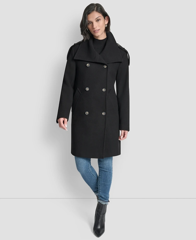 Dkny Women's Double-Breasted Funnel Neck Military Coat
