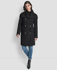 Dkny Women's Double-Breasted Funnel Neck Military Coat