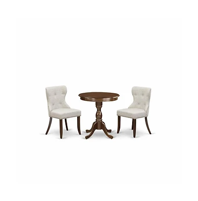 East West Furniture 3-Pc Dinette Set - 2 Kitchen Parson Chairs and 1 Dining Room Table (Mahogany Finish)