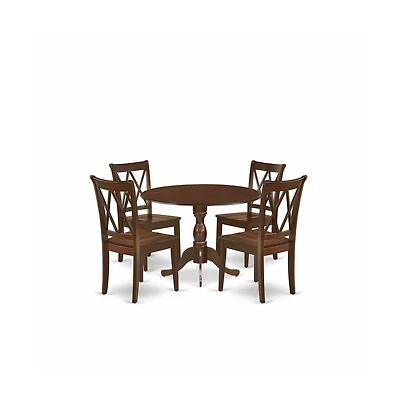 East West Furniture 5 Piece Dinette Sets Includes 1 Drop Leaves Dining Table and 4 Mahogany Kitchen Chairs with Double X-Back - Mahogany Finish