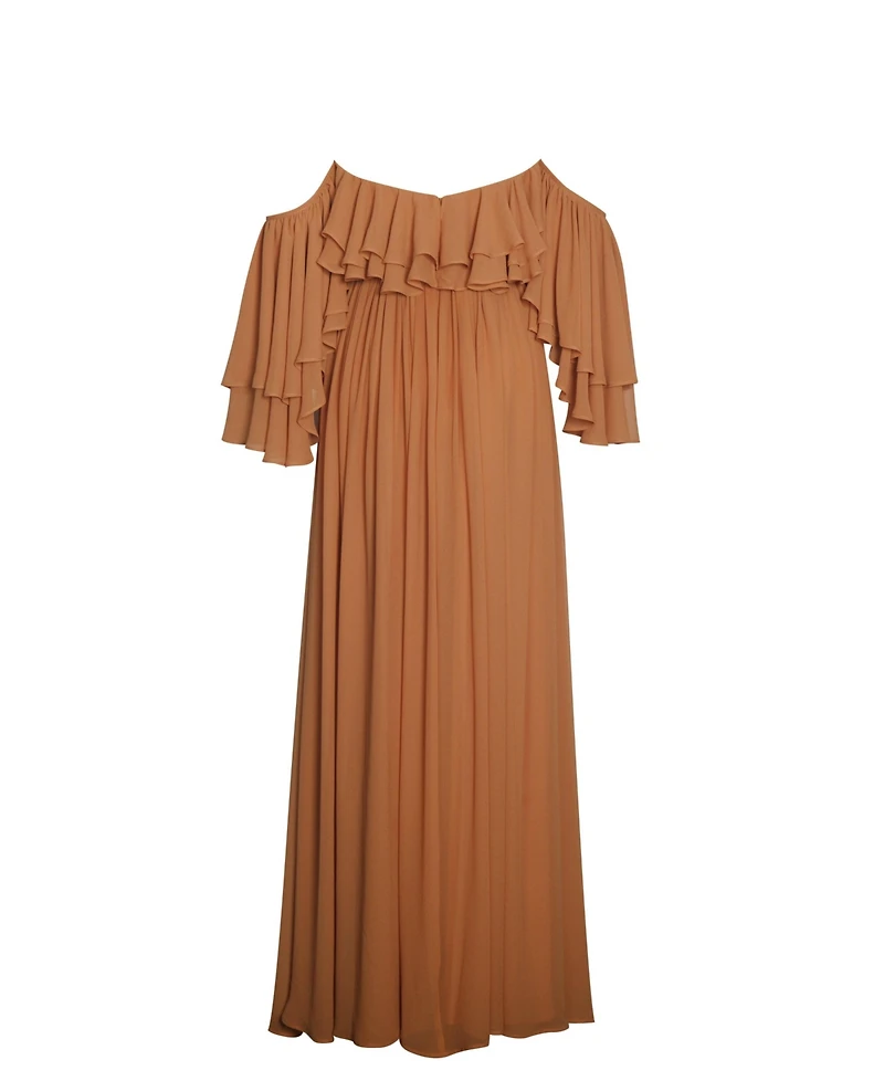 Miss Circle Women's Kaela Brickwork Off Shoulder Chiffon Maxi Dress