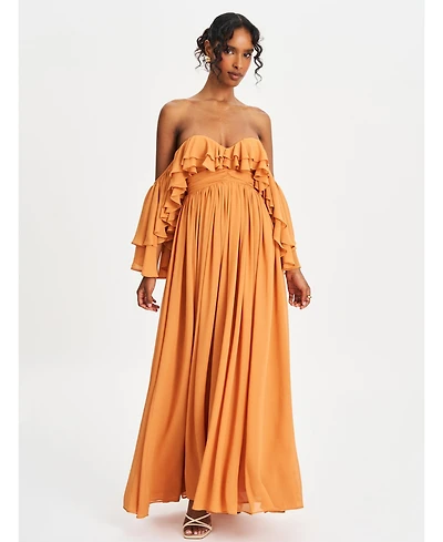 Miss Circle Women's Kaela Brickwork Off Shoulder Chiffon Maxi Dress