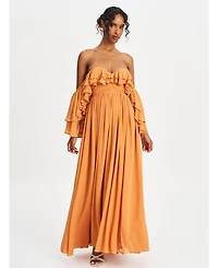 Miss Circle Women's Kaela Brickwork Off Shoulder Chiffon Maxi Dress