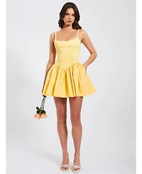 Miss Circle Women's Kadi Yellow Cotton Drop Waist Corset Mini Dress