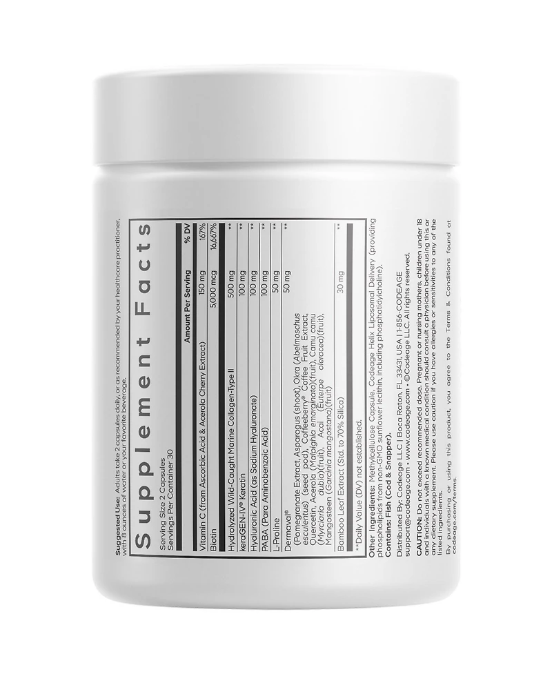 Codeage Hair Skin Nails Vitamins Platinum - KeraGEN-iv Keratin, Dermaval