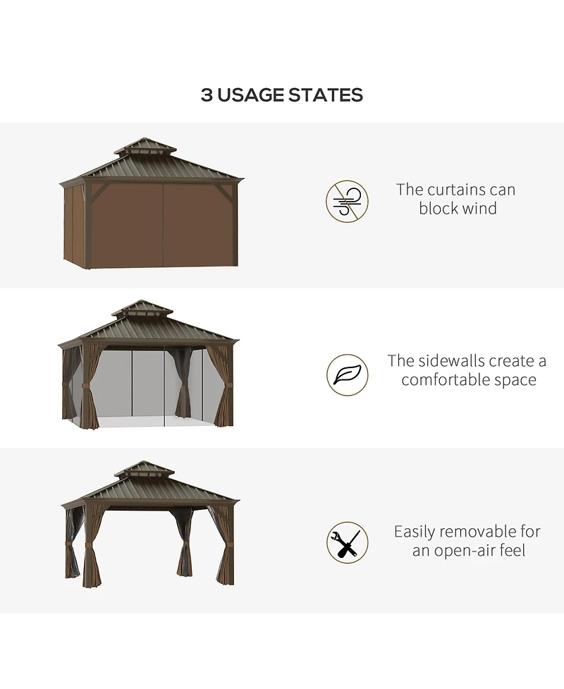 Outsunny 12 x 12 Hardtop Patio Gazebo, Netting Curtains,