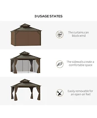Outsunny 12 x 12 Hardtop Patio Gazebo, Netting Curtains,