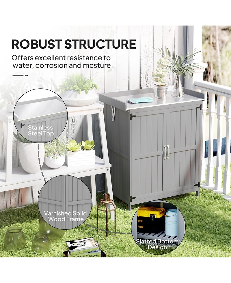 Outsunny Wood Storage Shed, Potting Shed w/Metal Tabletop, Natural