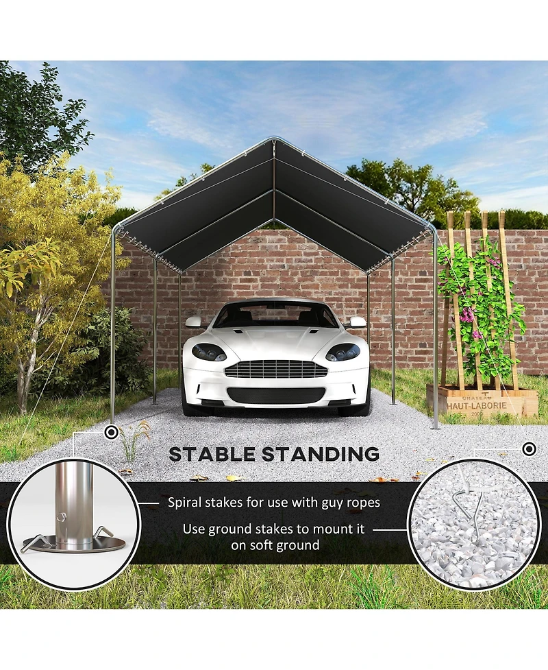 Outsunny 9.6' x 19.5' Carport w/ 3 Reinforced Steel Cables