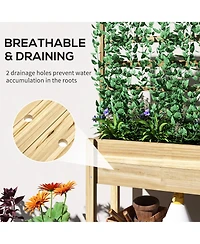 Outsunny Wooden Raised Planter with Trellis, Garden Box with Storage Shelf