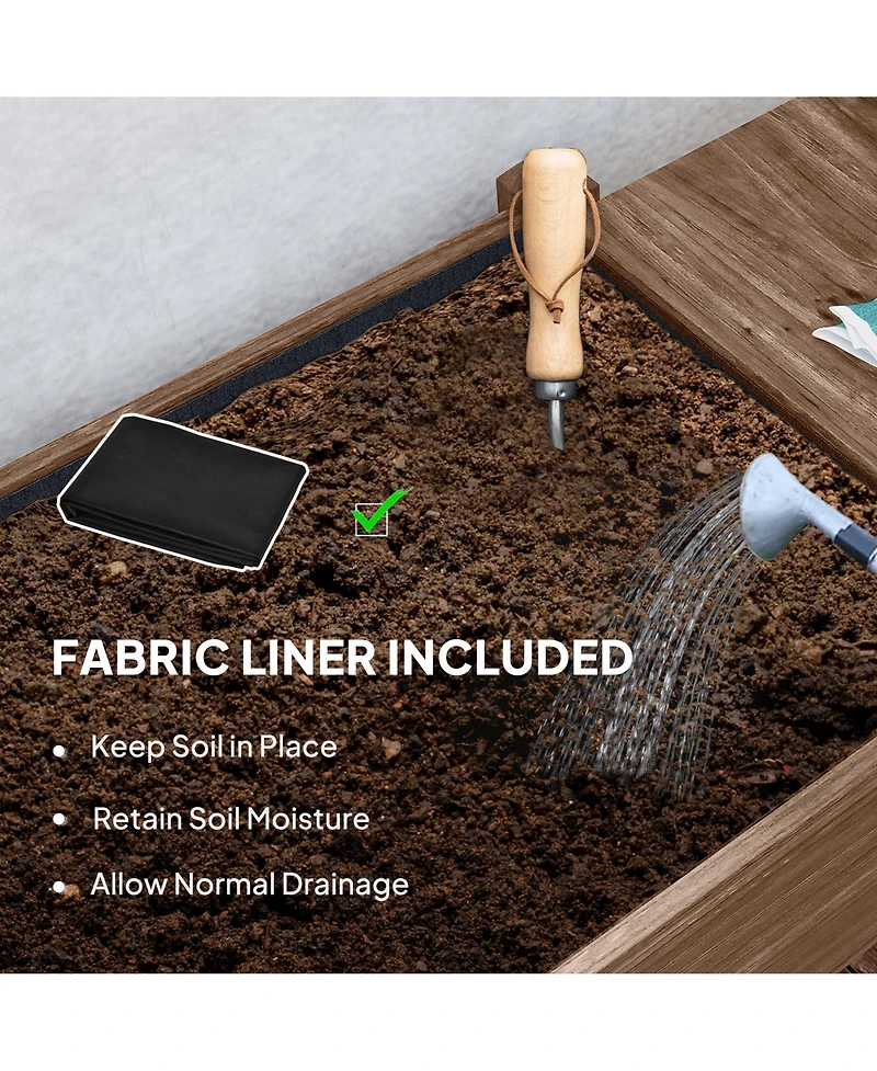 Outsunny Raised Garden Bed, Wood Planter with Liner, Natural