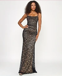 Emerald Sundae Juniors' Sleeveless Lace Corset Back Gown