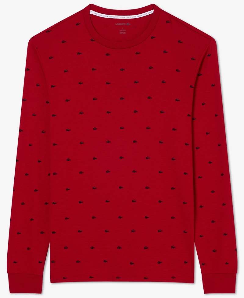 Lacoste Men's All Over Croc Print Long-Sleeve Thermal Sleep Shirt