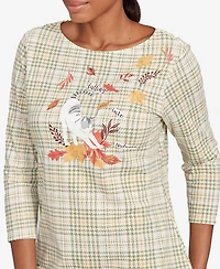 Ruby Rd. Petite Autumn Cat Houndstooth Top