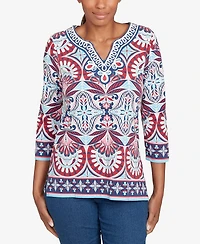Ruby Rd. Petite Embellished Geo Border Knit Top