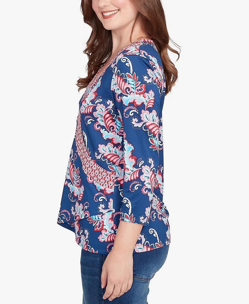 Ruby Rd. Petite Ikat Floral Puff Print Surplice Top