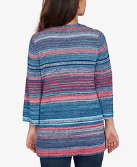Ruby Rd. Petite Open Ribbed Stripe Front Pocket Cardigan Sweater