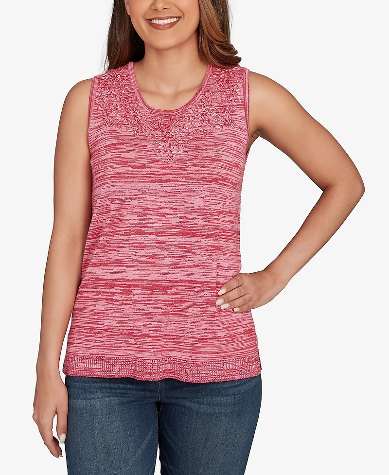 Ruby Rd. Petite Marled Knit Embroidered Tank Sweater