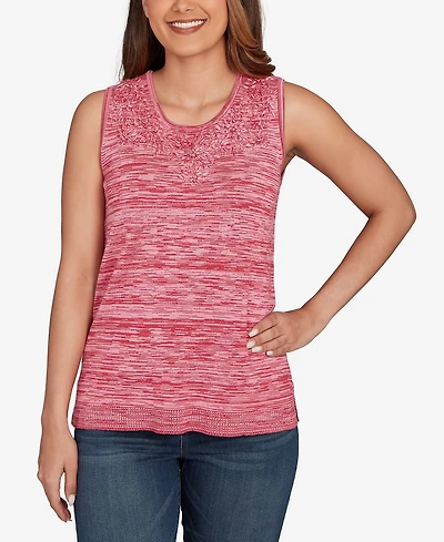 Ruby Rd. Petite Marled Knit Embroidered Tank Sweater