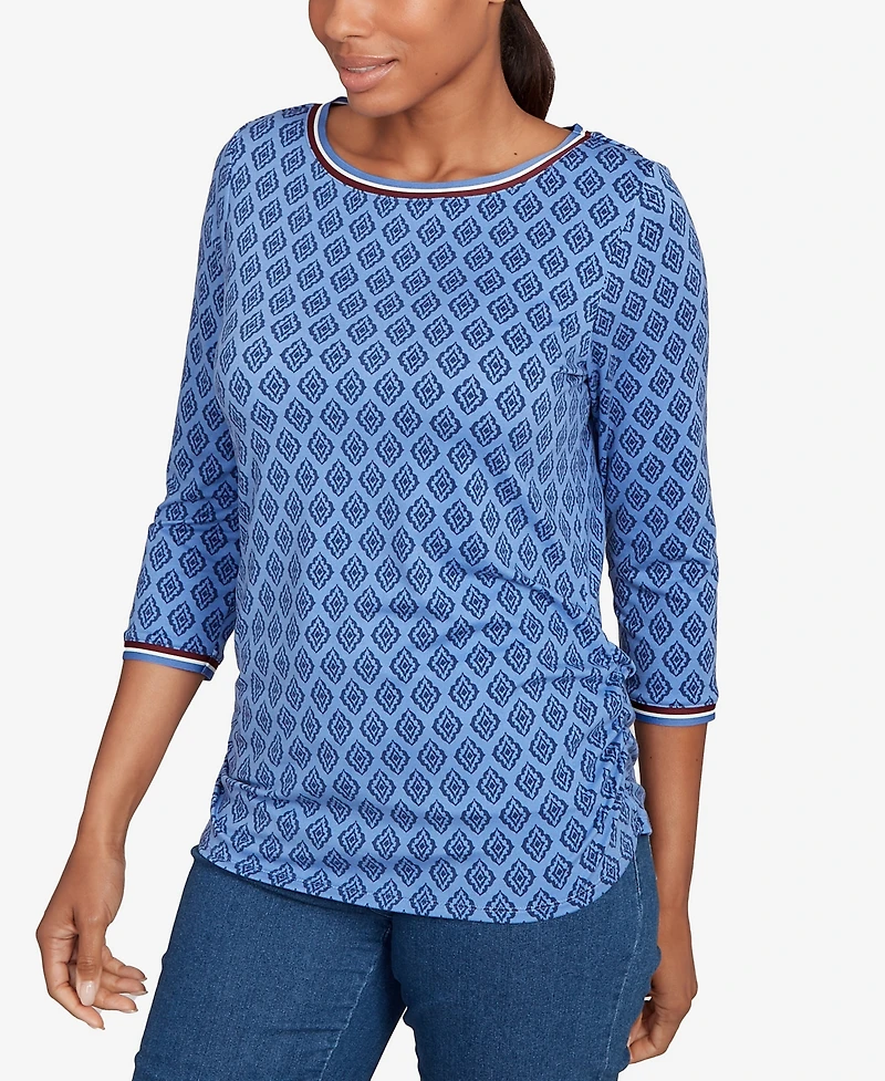 Ruby Rd. Petite Stripe Tipped Monotone Textured Top