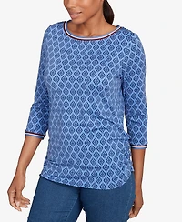 Ruby Rd. Petite Stripe Tipped Monotone Textured Top