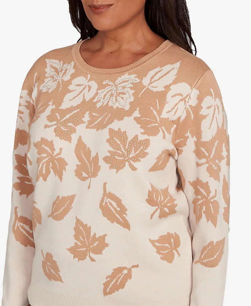 Alfred Dunner Petite Mount Laurel Falling Leaf Long Sleeve Sweater