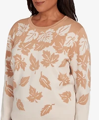 Alfred Dunner Petite Mount Laurel Falling Leaf Long Sleeve Sweater