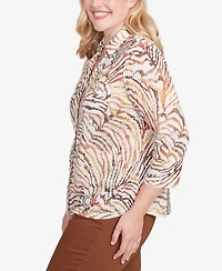 Alfred Dunner Petite Mount Laurel Animal Burnout Button Front Top