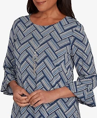 Alfred Dunner Petite Chevron Textured Knit Top with Necklace