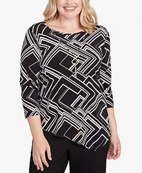 Alfred Dunner Petite Geometric Textured Top with Necklace