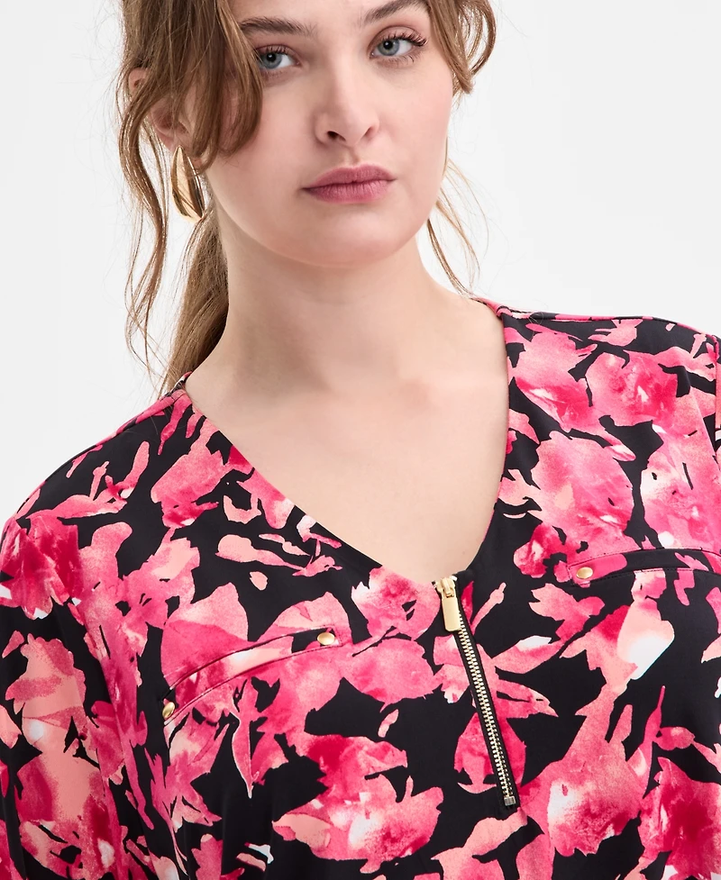 I.n.c. International Concepts Plus Zip-Front Long-Sleeve Top, Macy's Exclusive