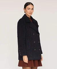 Avec Les Filles Women's Short Double Breasted Wool Pinstripe Coat