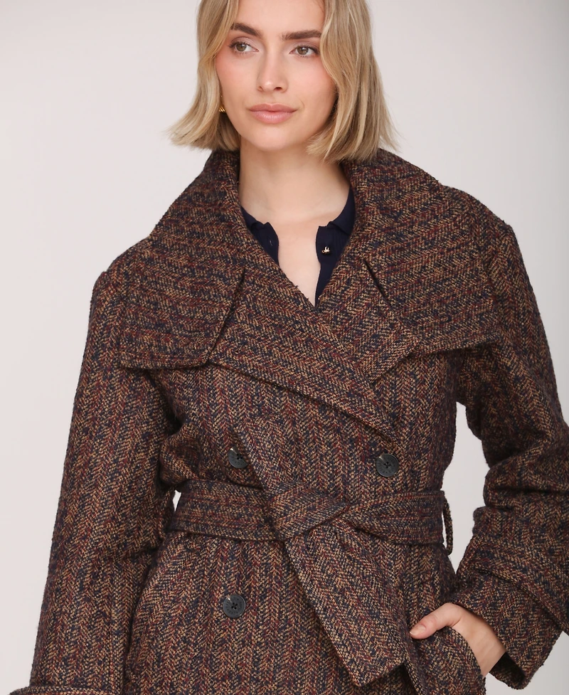 Avec Les Filles Women's Double Breasted Belted Wool Coat